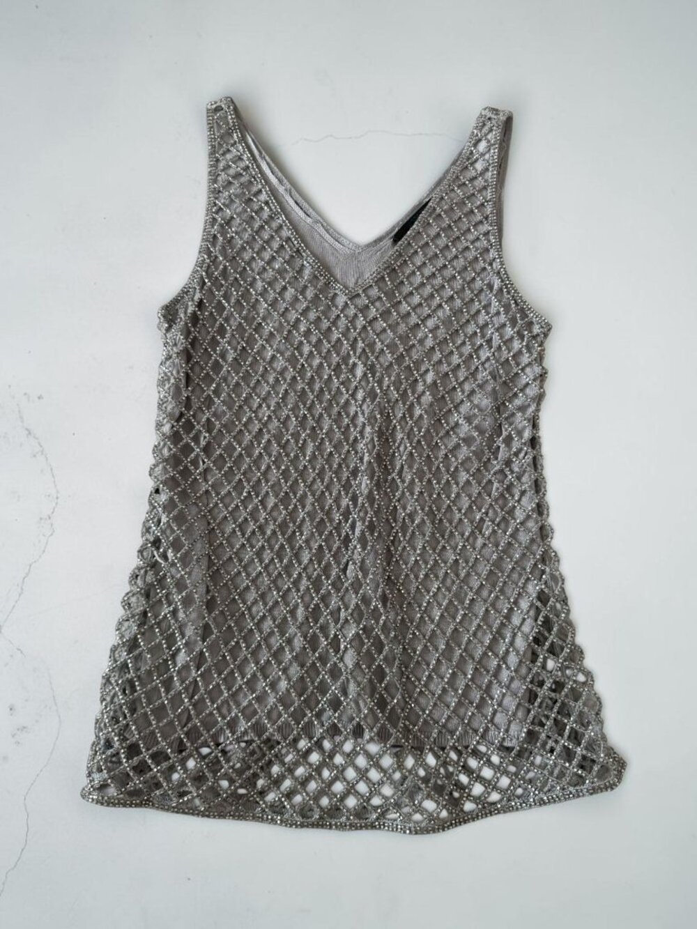 WHBM Pewter Silver Beaded Tank Top Size XXS